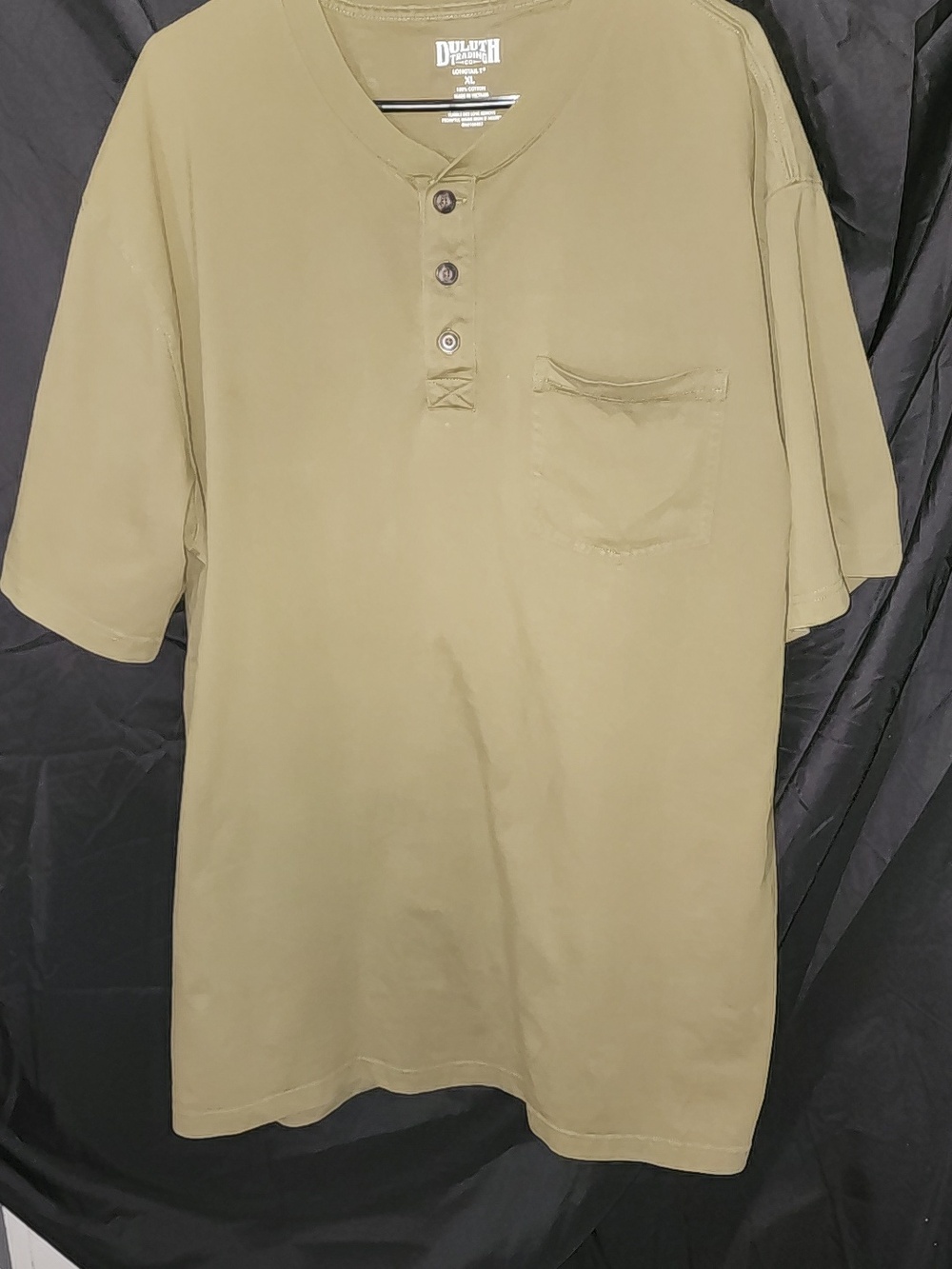 Duluth Trading Co Olive Short Sleeve Henley with Pocket